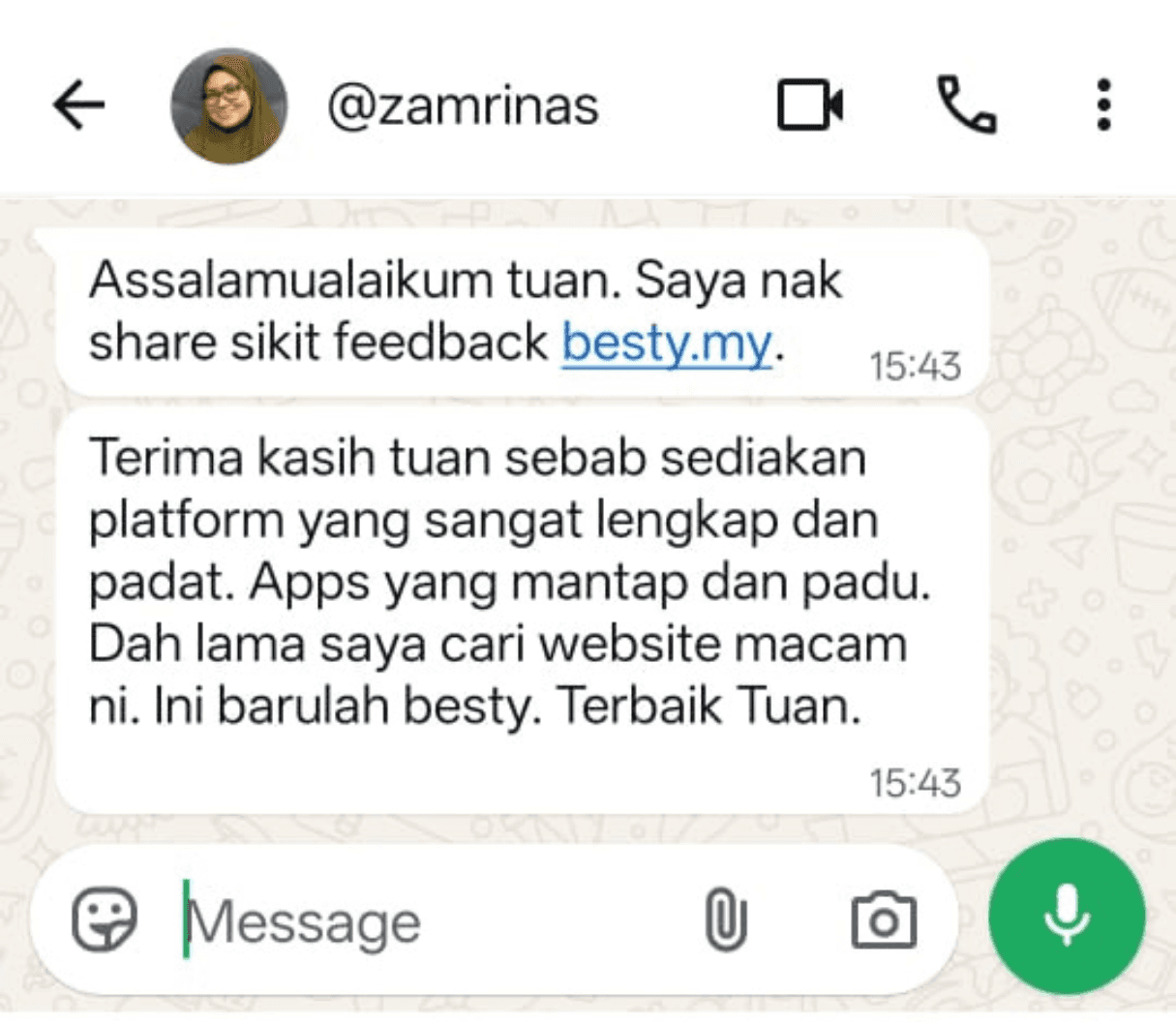Testimoni pengguna Besty