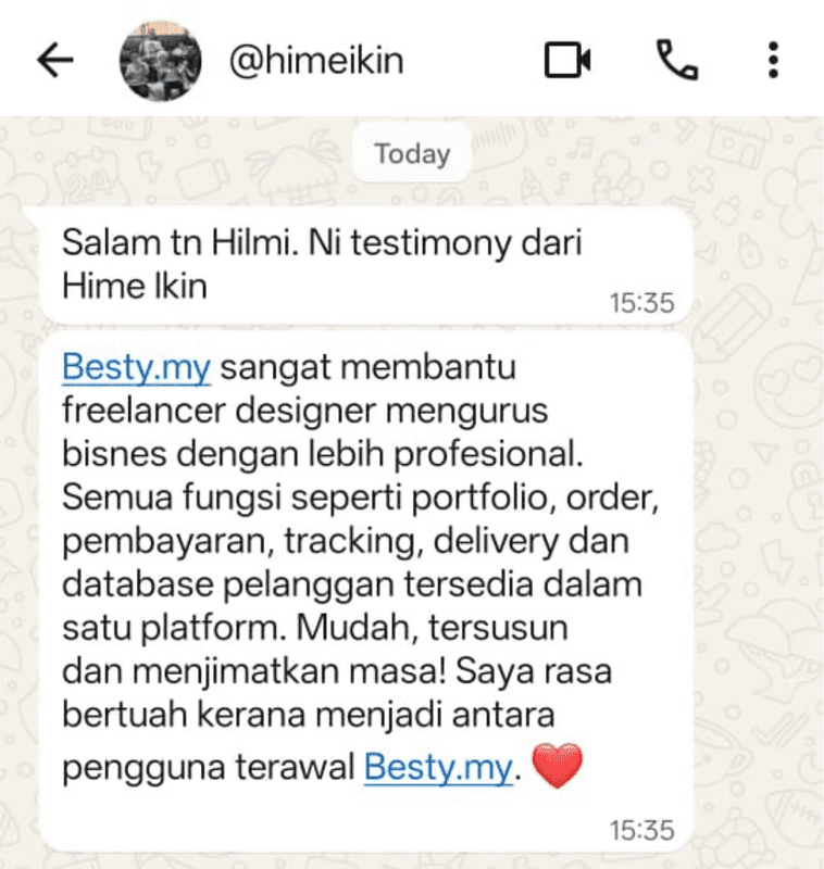 Testimoni pengguna Besty